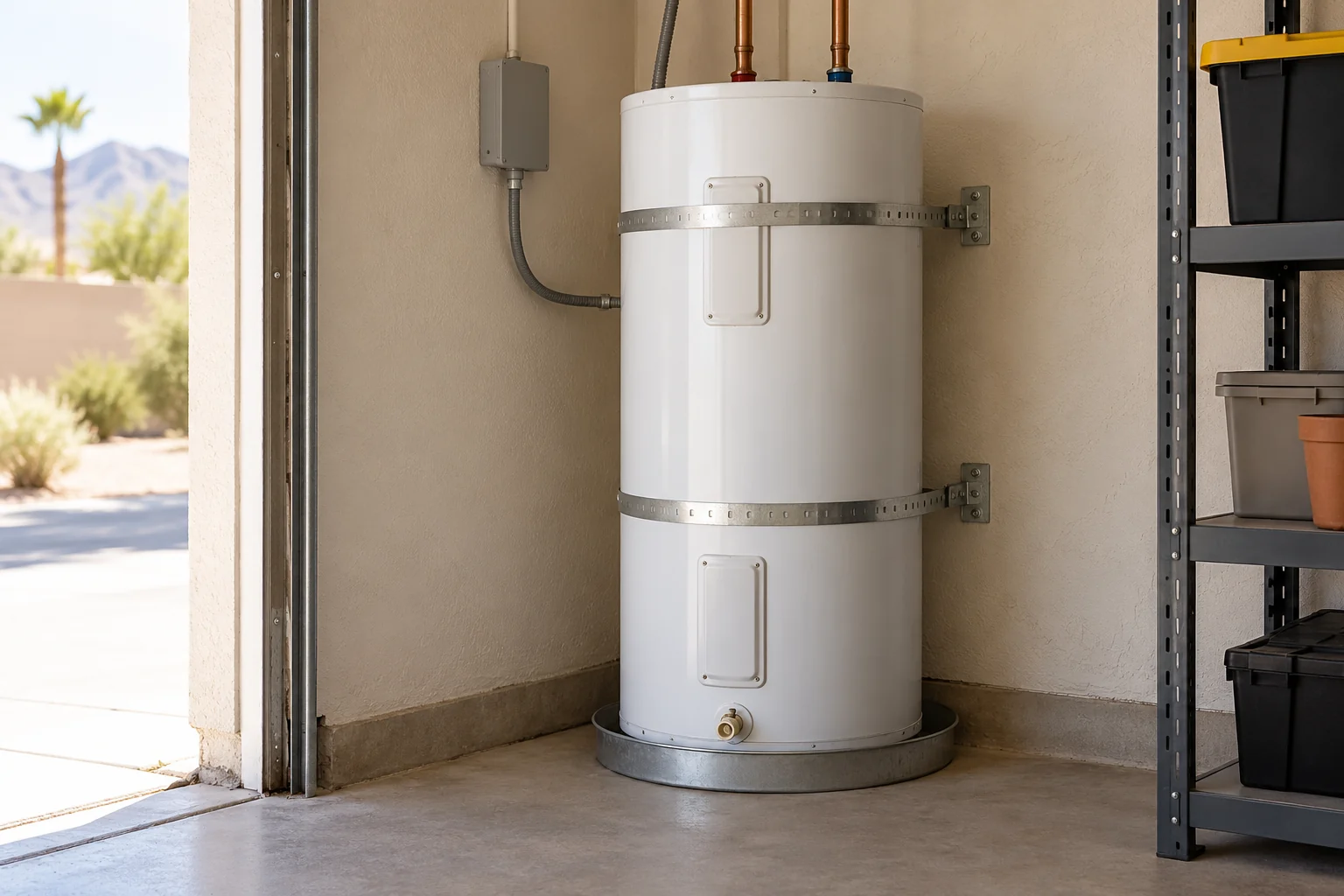 Electric storage water heater in a residential utility space